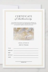 Editable Certificate of Authenticity for Artwork Template