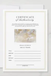 Editable Certificate of Authenticity for Artwork Template